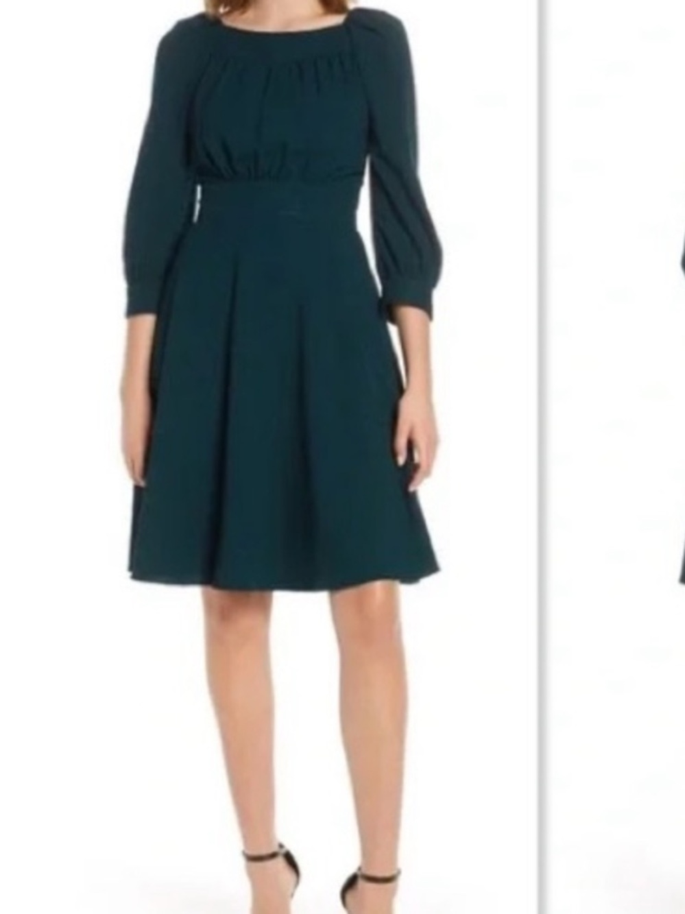 NWT Eliza J Dark Teal Back Bow Square Neck 3/4 Sleeve Fit & Flare Midi Dress 16